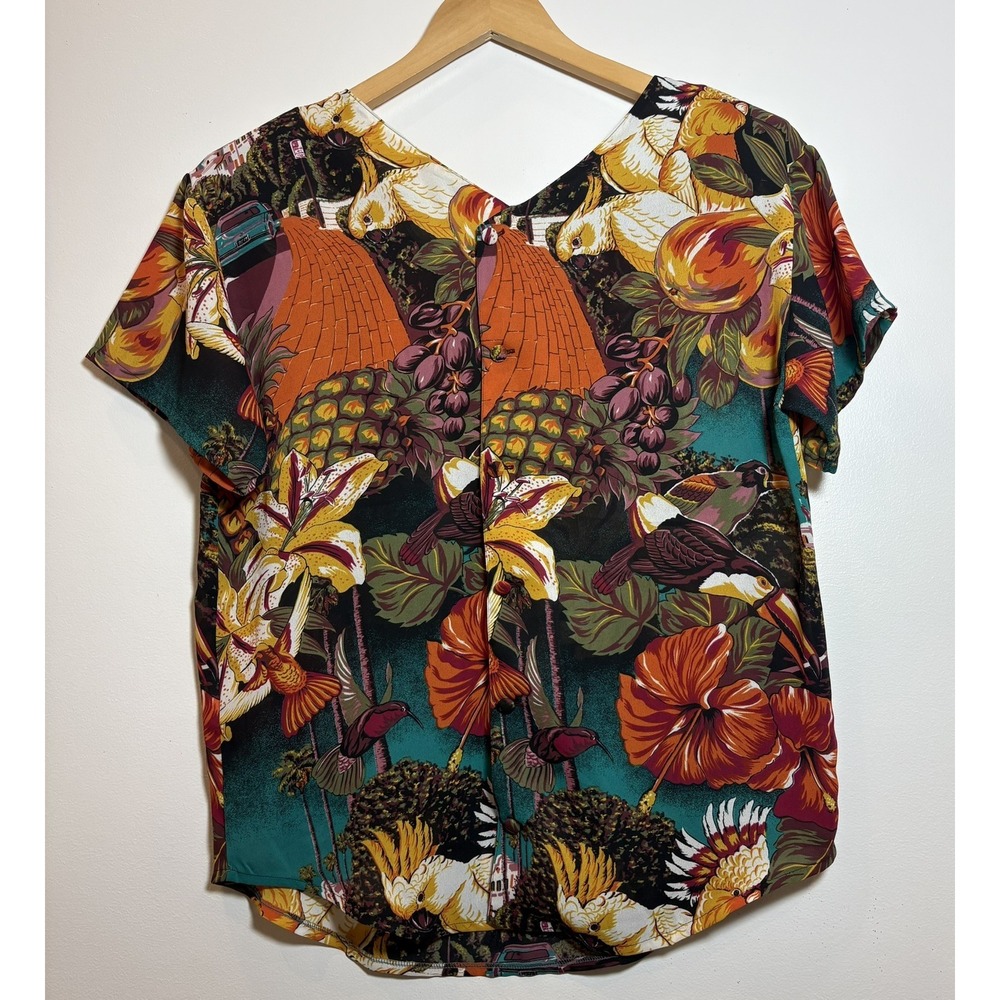 Believe Japan Women L Art Print Blouse Tropical Bird Floral Top Boho Made‎ Japan